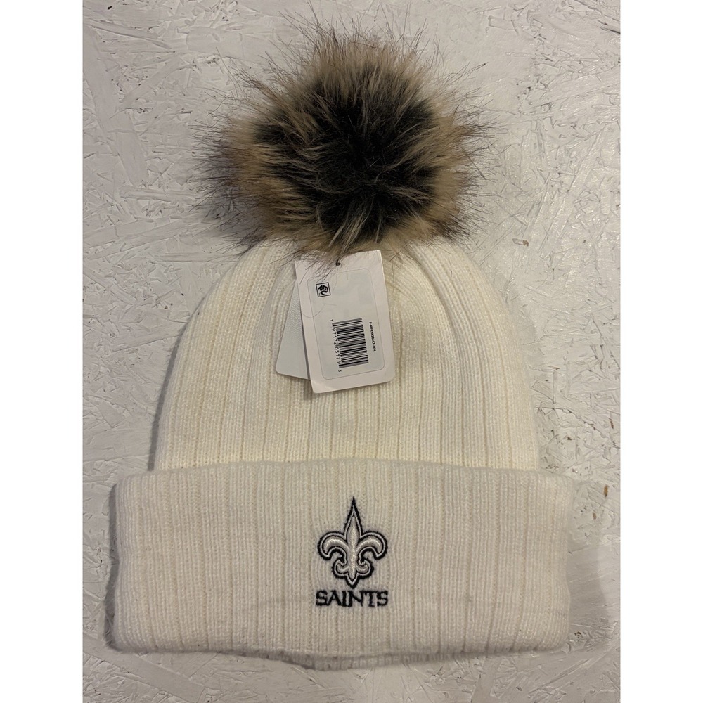 New Orleans Saints Womens Pom Beanie Hat One Size Off White NFL Football‎